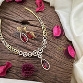 Vriksham Tear Drop AD Stone Hasli Choker-Red-G16277